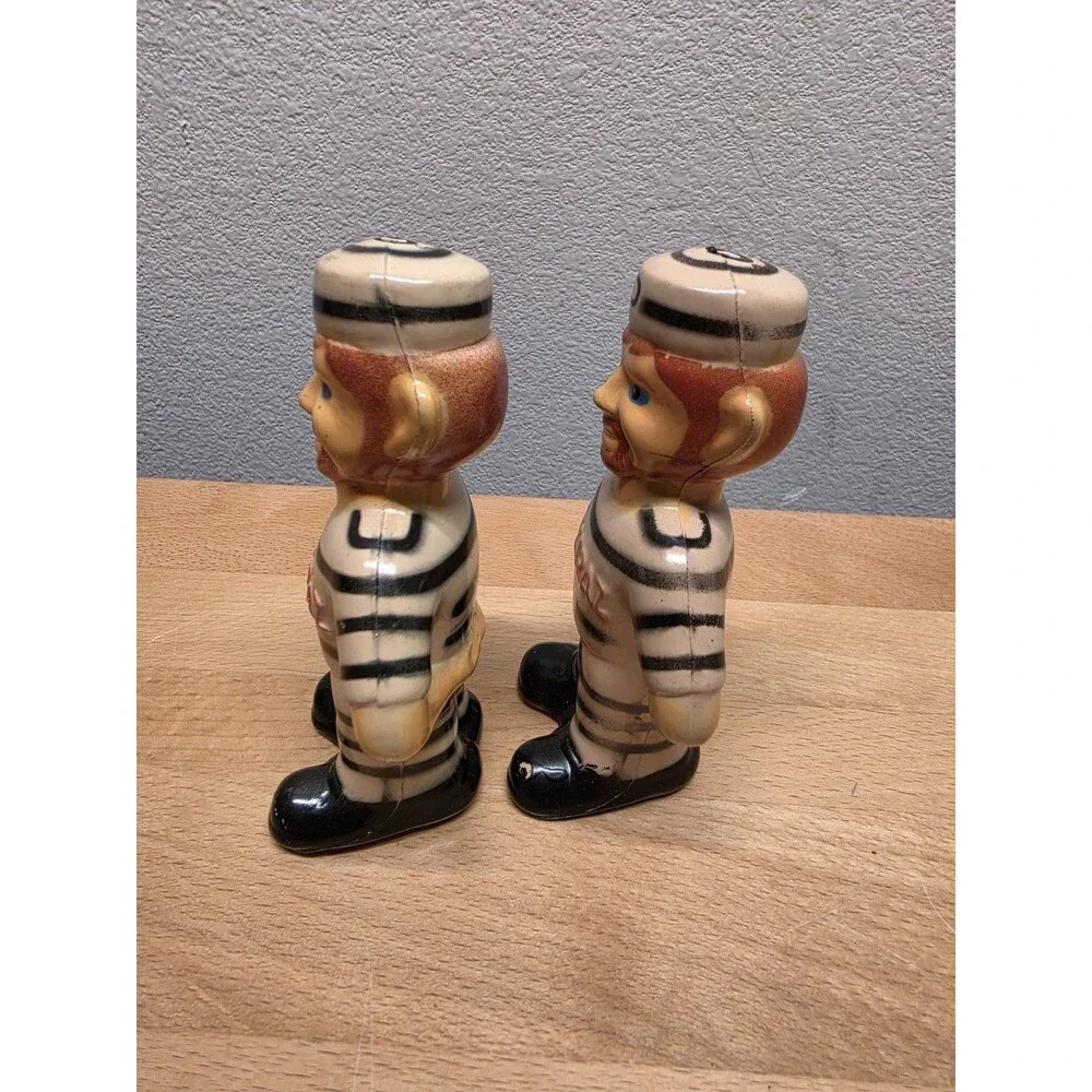 Vintage Alcatraz Prisoner Salt & Pepper Shakers Set Convict Theme Kitchen Decor